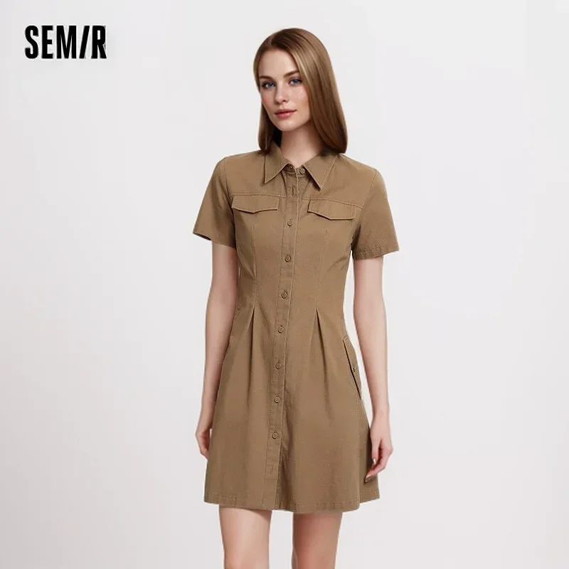 Semir Dress Women Waisted Dress Vintage 2024 Summer New Melad Solid Colour Short