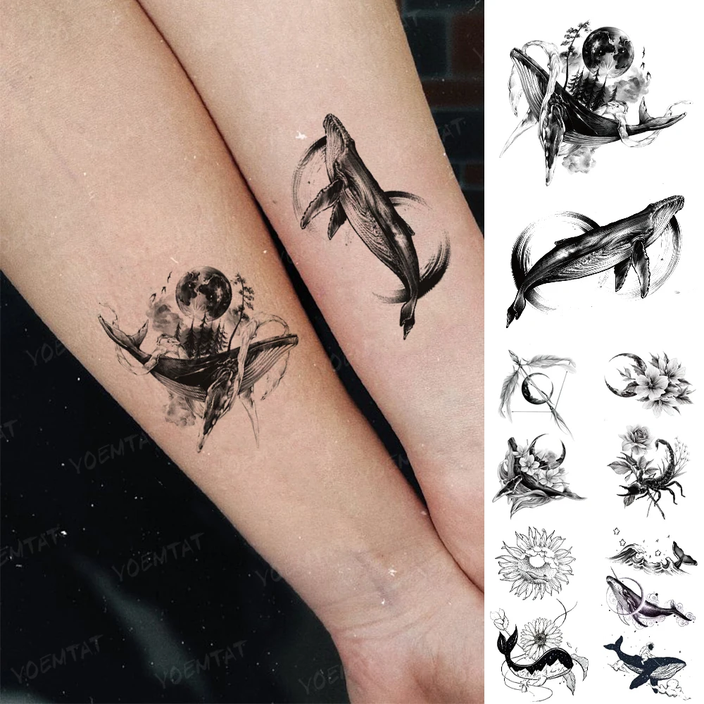 

Children Waterproof Temporary Tattoo Sticker Whale Earth Forest Dolphin Flash Tatto Women Men Boy Girl Kid Body Art Fake Tatoo