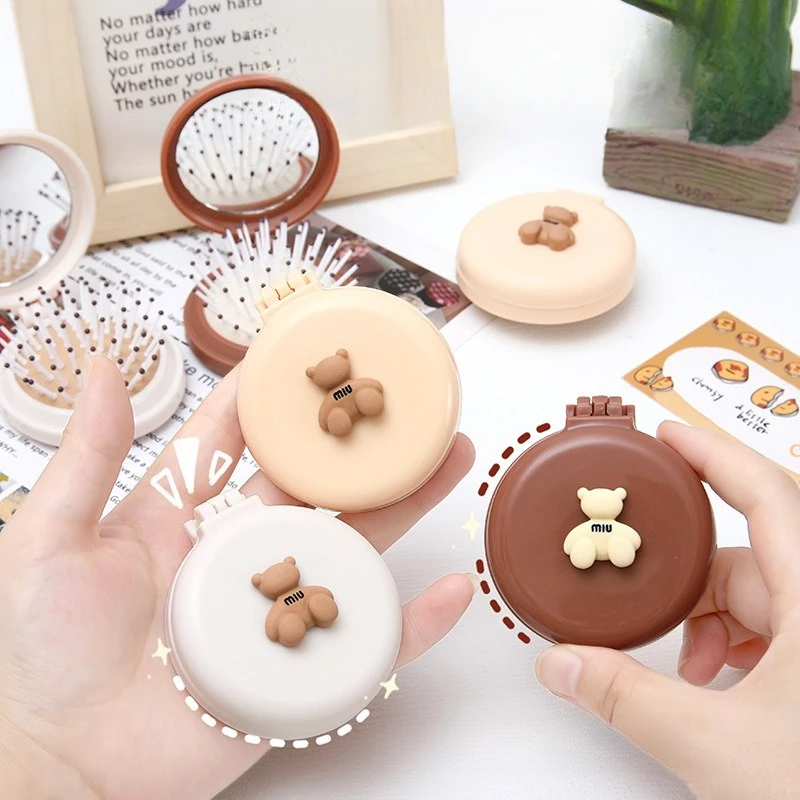 Air Cushion Comb Folding Mirror Scalp Massage Portable Travel Purse Compact Cute Cartoon Hair Comb for Ladies Hair Brush