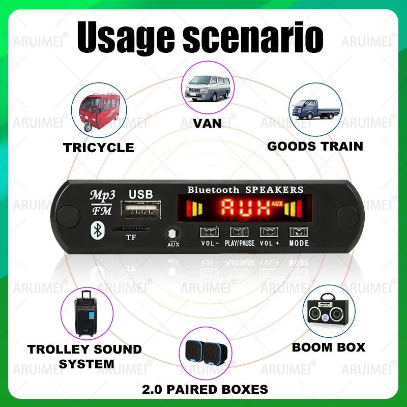 120W Amplifier DC 8-24V MP3/WAV Decoder Board Bluetooth 5.0 USB/TF/FM Car Audio System with Call Recording & Remote Control