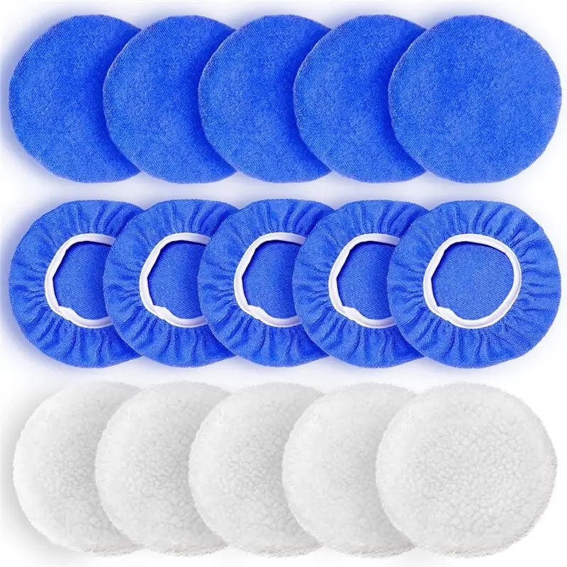 

A93Z Car Detailing, 9 To 10 Inch Car Polisher Pad Bonnet, 15Pcs Car Polishing Bonnet Buffing Pads, 10Xmicrofiber+5Xwoollen