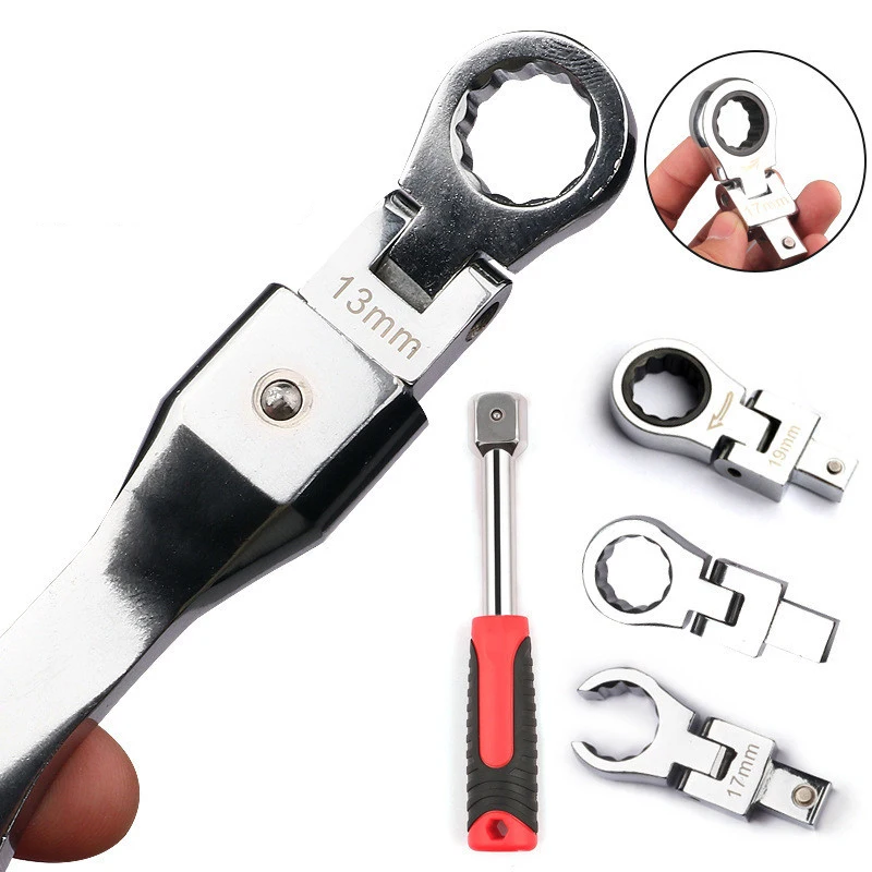 Interchangeable Head Ratchet Oil Pipe Wrench Combo Set 180° Rotatable Detachable And Portable For Home Improvement And Repairs