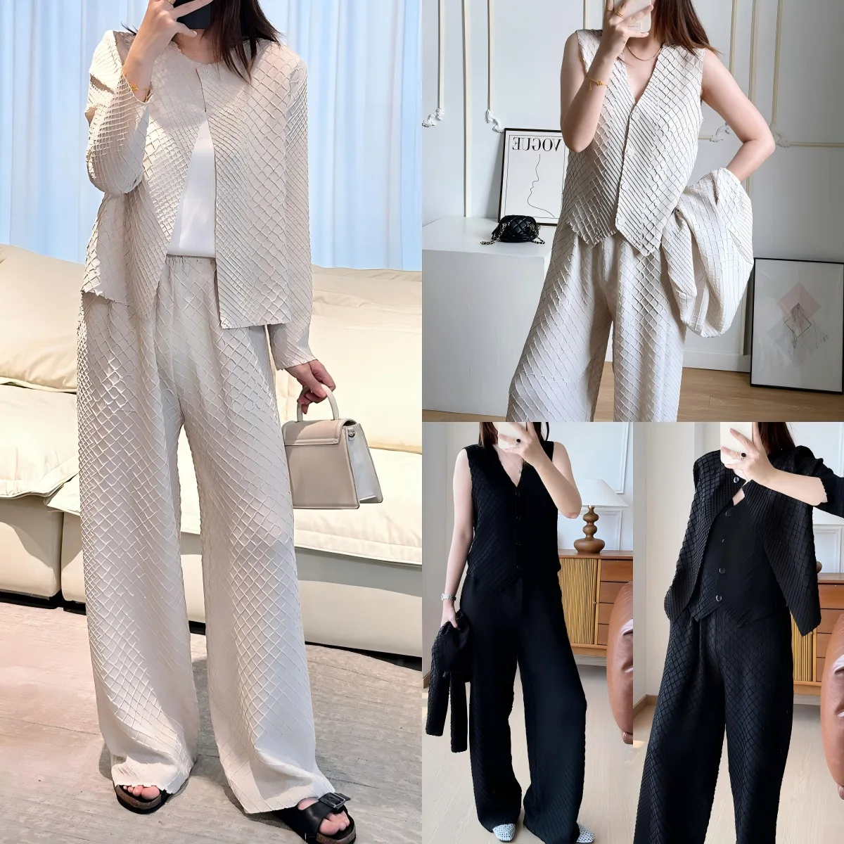 

Miyake Folds 2026 New Spring Small Perfume Wind Suit Women Fashion Pants Two-piece Fashion Casual Match Three-piece Suit Pleat