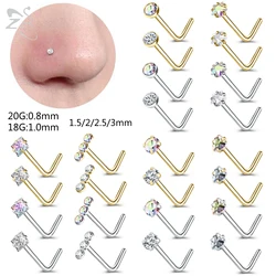 ZS 10Pcs/lot 20g 316L Stainless Steel Nose Studs Set For Women Star Heart Crystal Nose Piercing 1.5mm/2/2.5/3mm Nostril Piercing