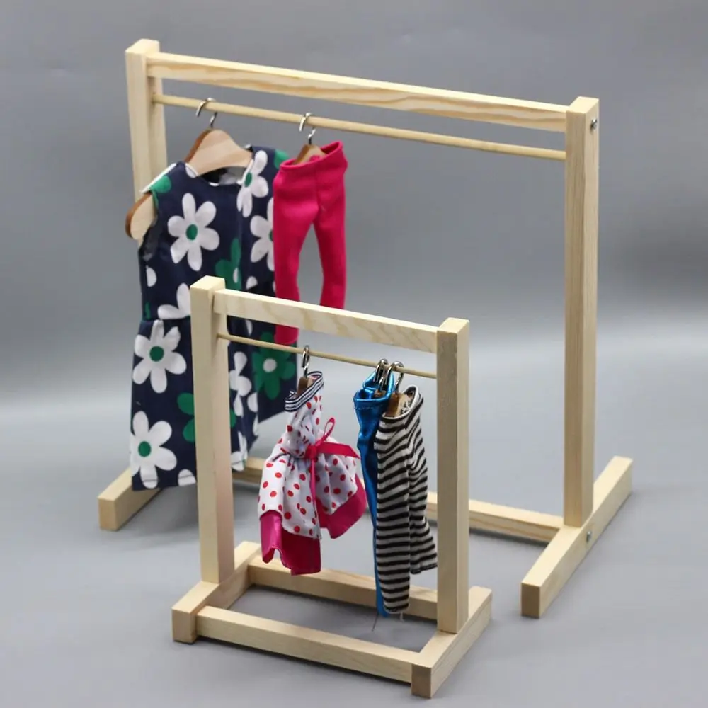 

Dollhouse Supplies Doll Clothing Hanger Wooden Mini Dollhouse Furniture Toys Pretend Play Simulation Garment Organizer