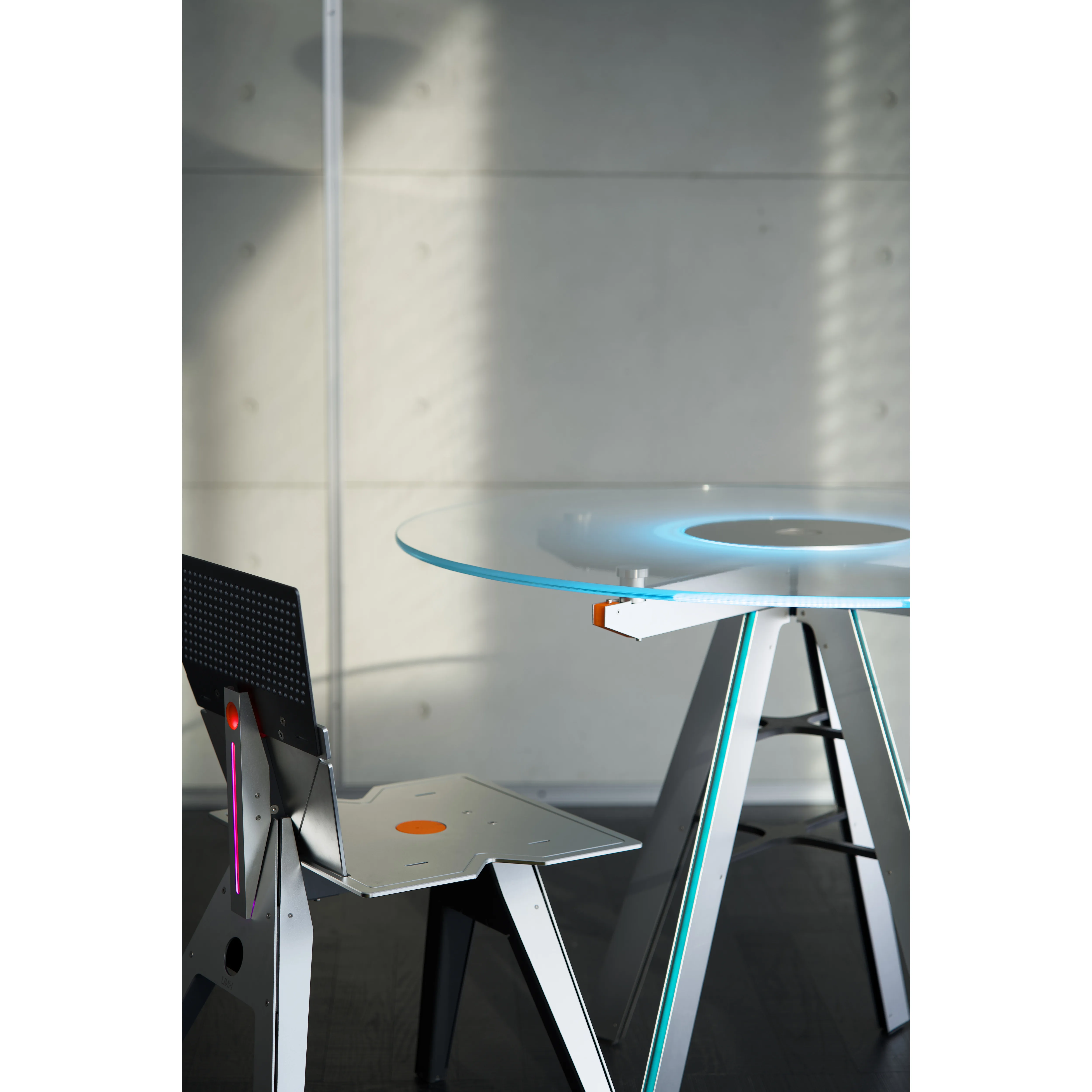 Luminous glass aluminum alloy round table dining table office negotiation table meeting guests home modern simple Bauhaus