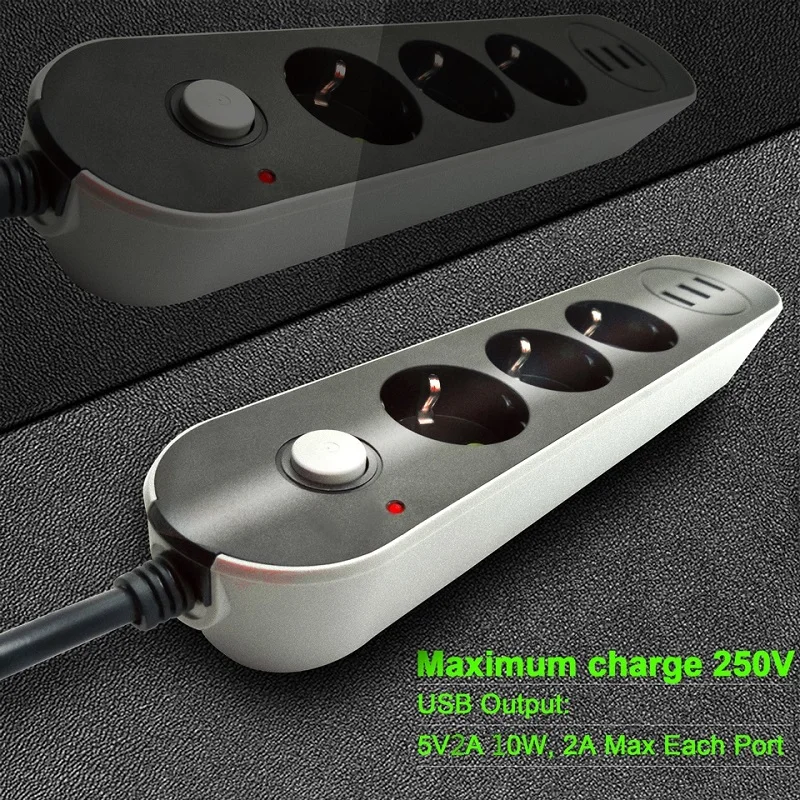 الاتحاد الأوروبي التوصيل قطاع الطاقة المقبس USB شحن ميناء 2 متر ملحق تمديد كابلات الحبل منافذ محول عرام حامي شبكة تصفية المنزل مكتب