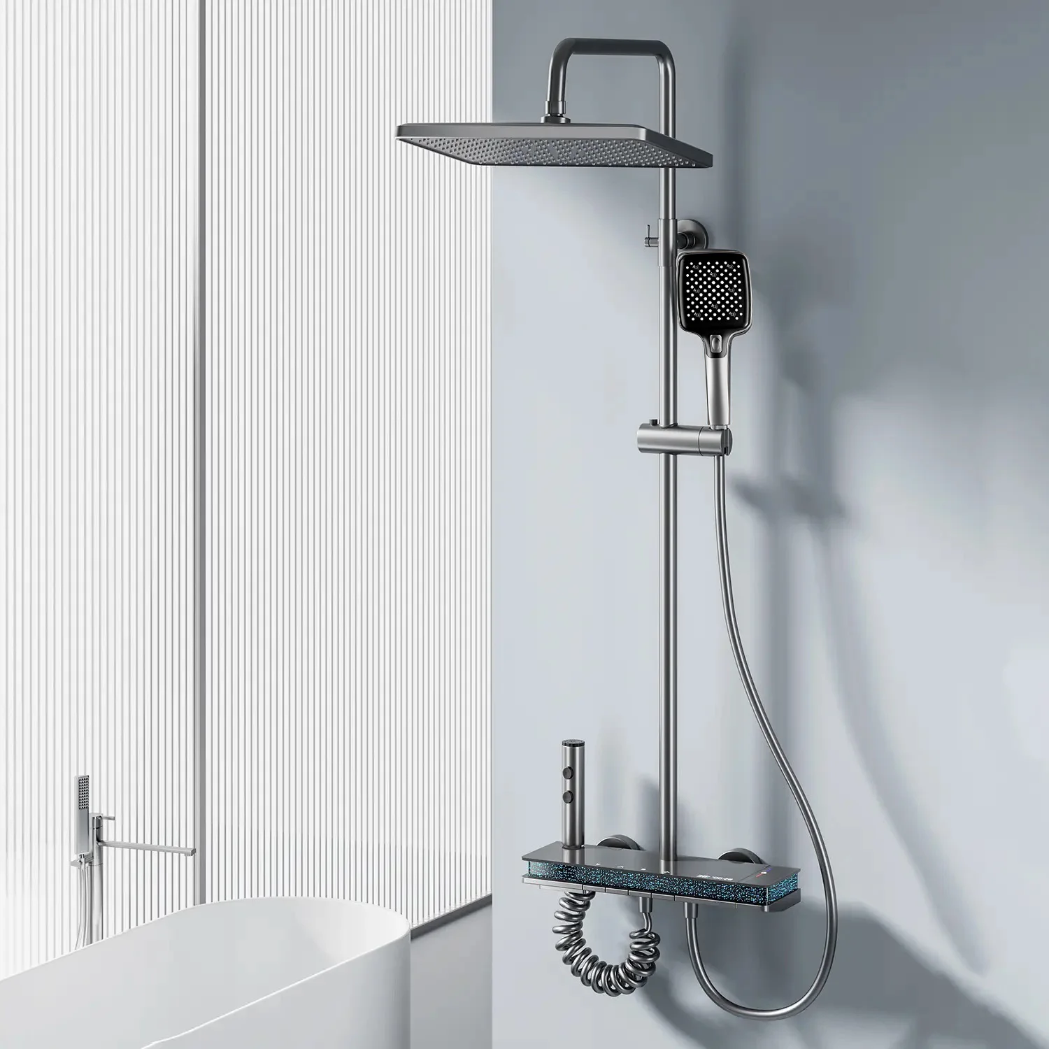 Moderno sistema de ducha digital con control táctil para una relajación de lujo: ideal para los propietarios tecnológicos en configuraciones de baño de primera calidad