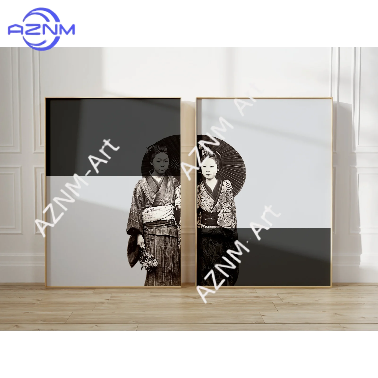 1/2Pcs Wall Art· Geisha Girl · Vintage Japanese Print, Black and White Wall Art, Maximalist Wall Art, Eclectic Wall Decor