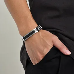 Mens Mesh Bands Bracelets, Waterproof Stainless Steel ID Bar Wristband Gifts to Husband Dad Father Son, Length Adjustable
