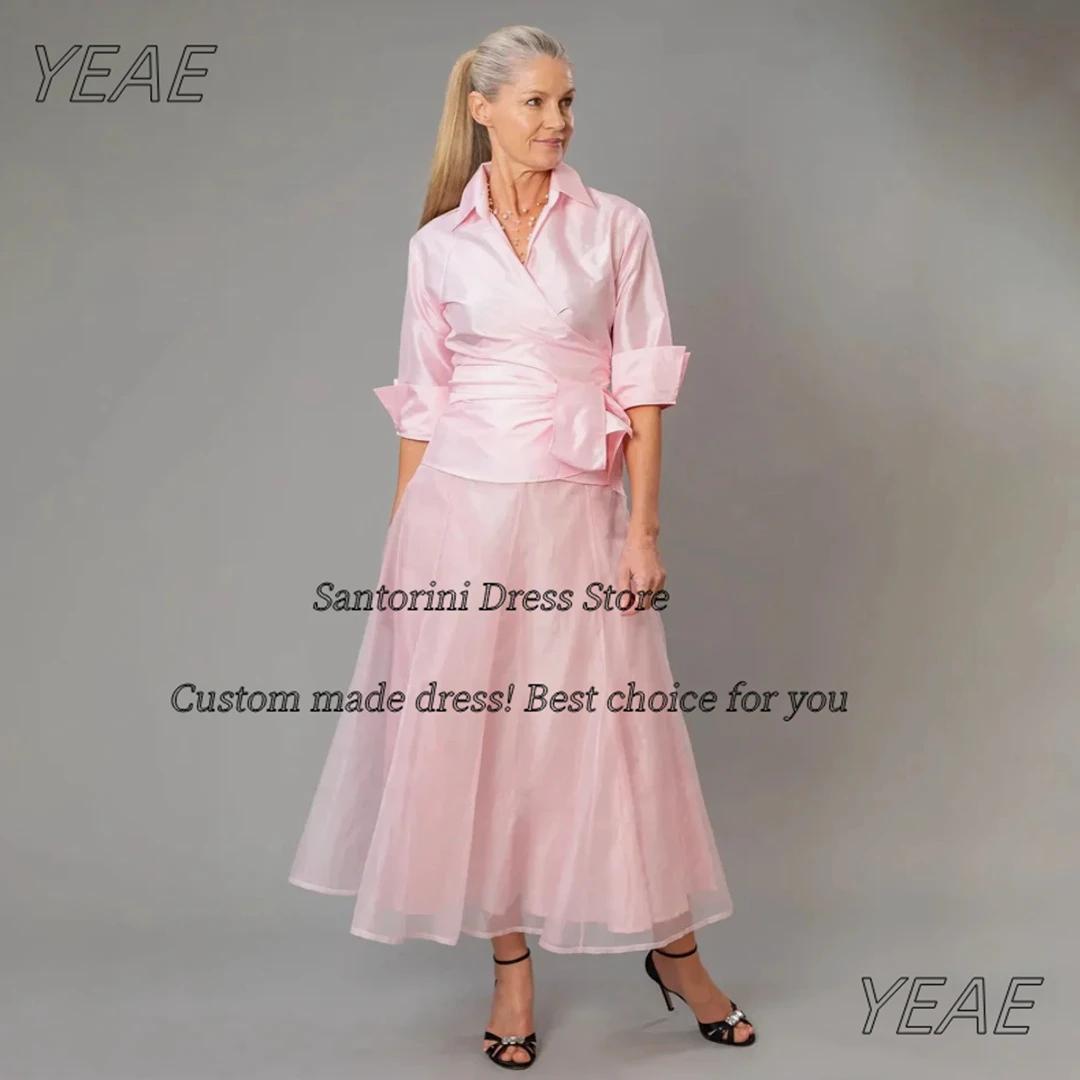 

Santorini Pink Ankle Length Prom Evening Dresses 2025 Two Pieces Half Sleeves Wedding Party Mother of the Bride Gowns Customized
