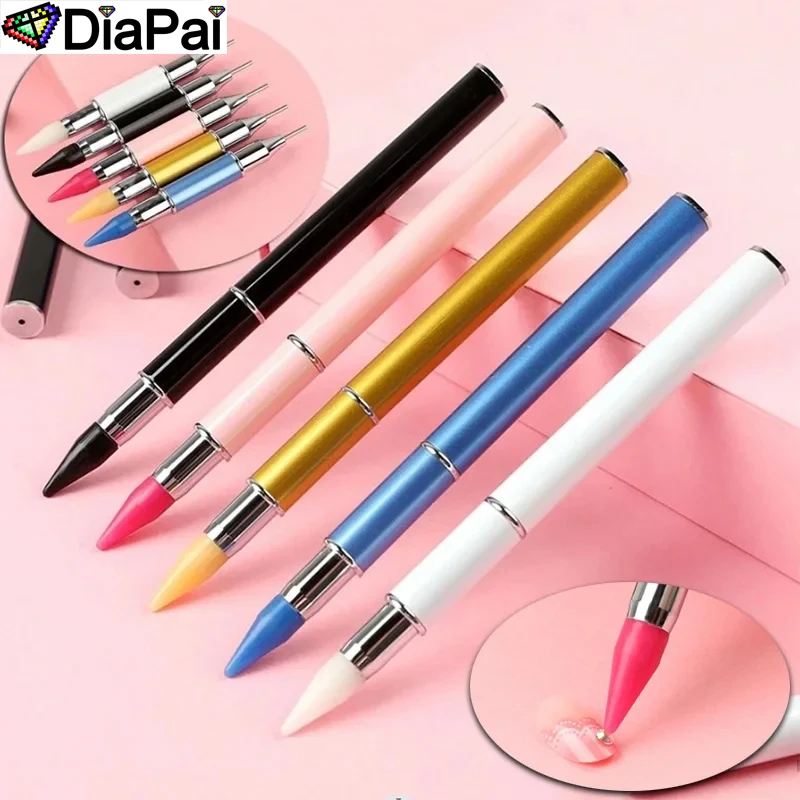 DIAPAI Point Drill Pen 5D Diamond Painting Double Head Dot Point Pen Nail Art Rhinestone Picker Wax Pencil Metal Handle Tools