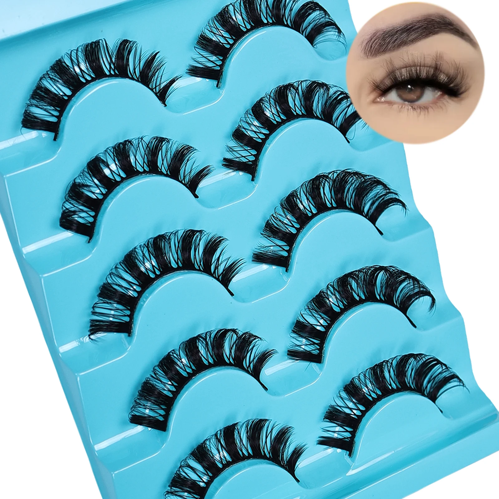 ふわふわのロシアンストライプつけまつげ5組で、ナチュラルでドラマティックな効果を演出