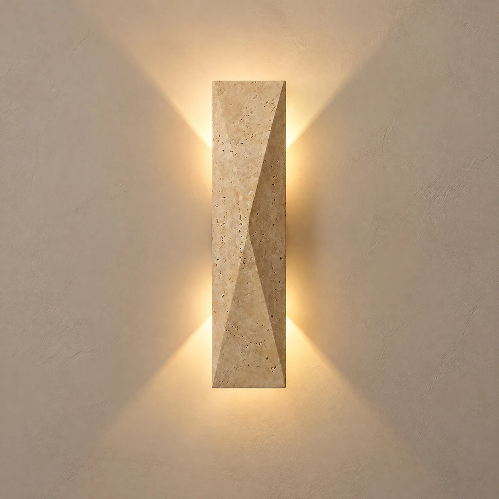 Natural Travertine Wall Sconce 6W LED Up Down Wall Light Modern Stone Lamp for Bedroom Living Room Hallway Entryway Hardwired