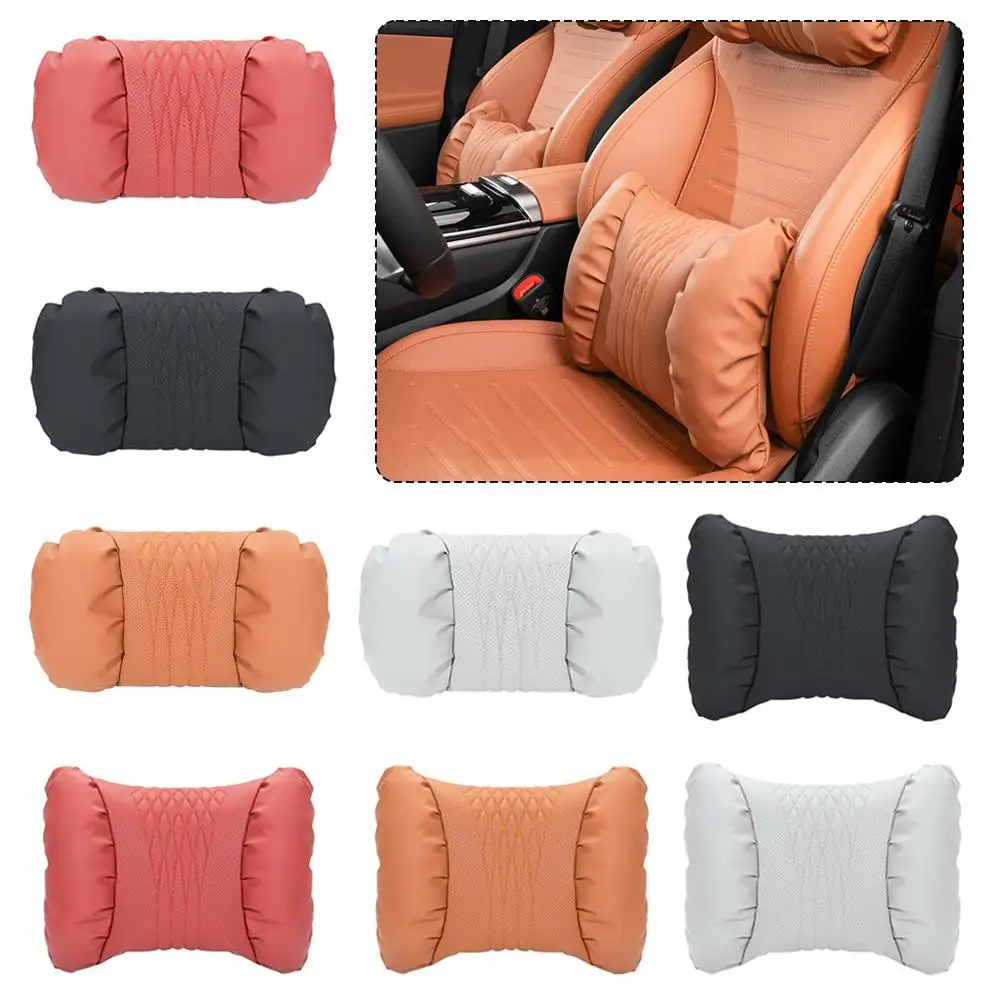 Car Headrest Lumbar Support Comfortable Breathable Pillows Car Seat Waist Cushion Luxury Nappa Leather Car Interior  Accessories - Image 2