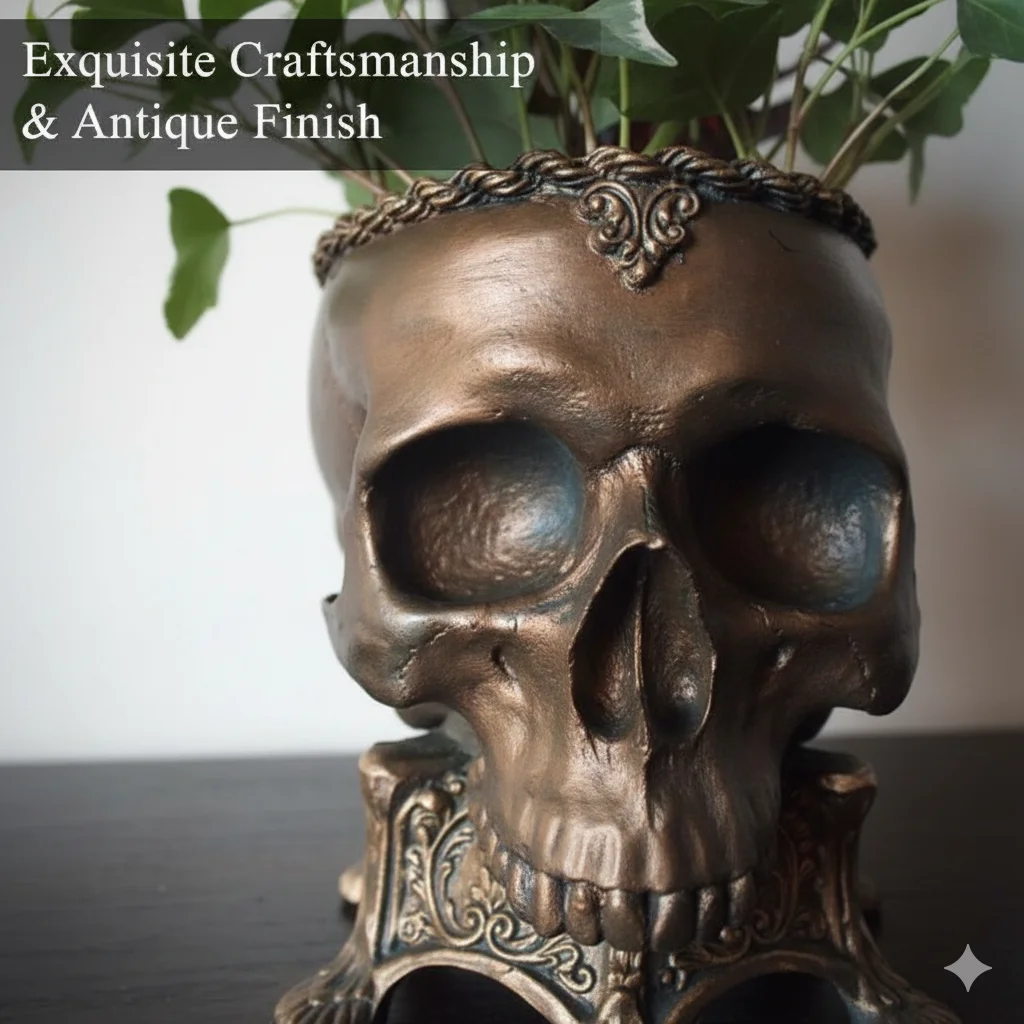 American Style Skull Flower Pot Resin Skeleton Planter Gothic Home Decor Craft For Halloween Party Desktop Home Decoration Gift