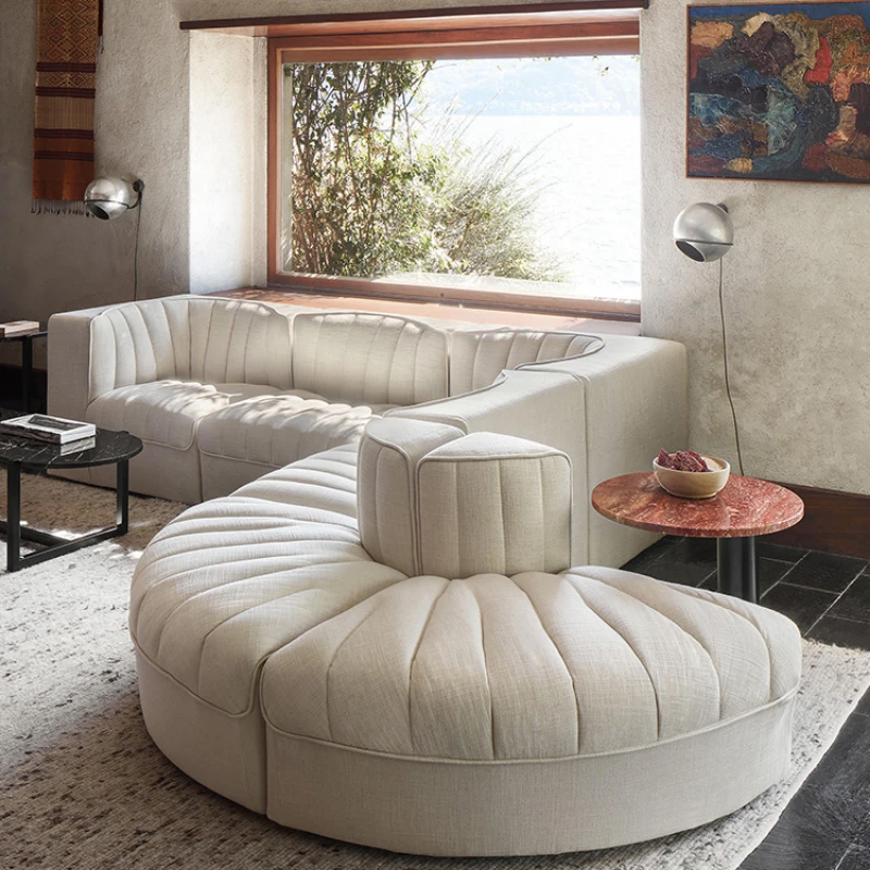 

Vintage fabric sofa, living room, luxury, special-shaped module, arc-shaped combination sofa