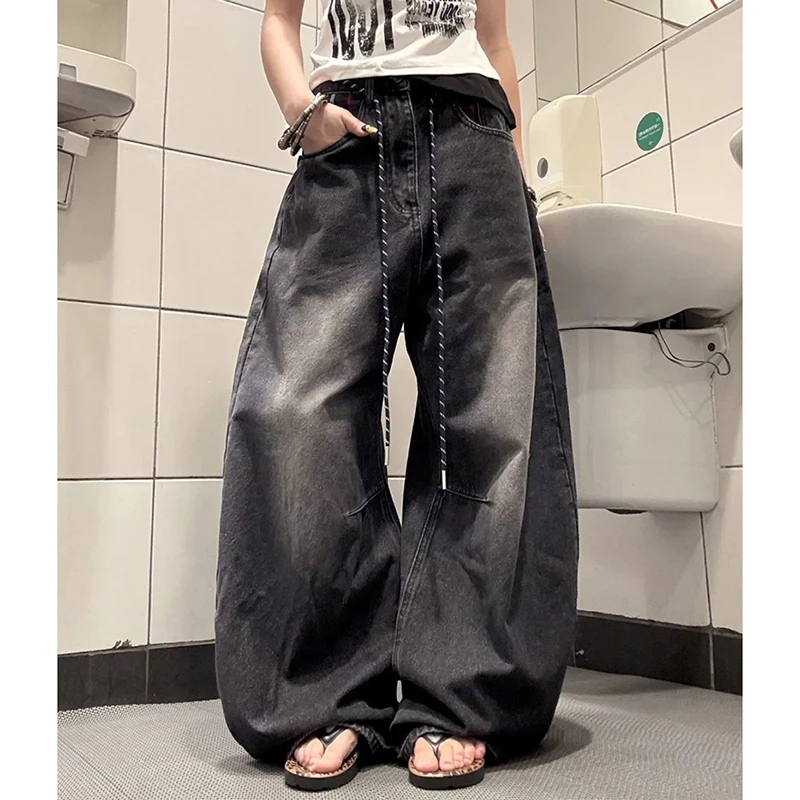 American Vintage Street Jeans Women Loose Causal Jazz Dance Denim Pants Harajuku Y2K Lazy Hiphop Patchwork Wide Leg Pants