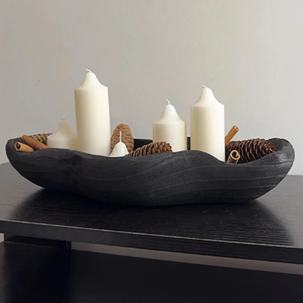 

Wooden Black Storage Tray, Retro Desktop Decor & Kitchen Organizer, Decorative Fruit Bowl Container for Home Office Accessories