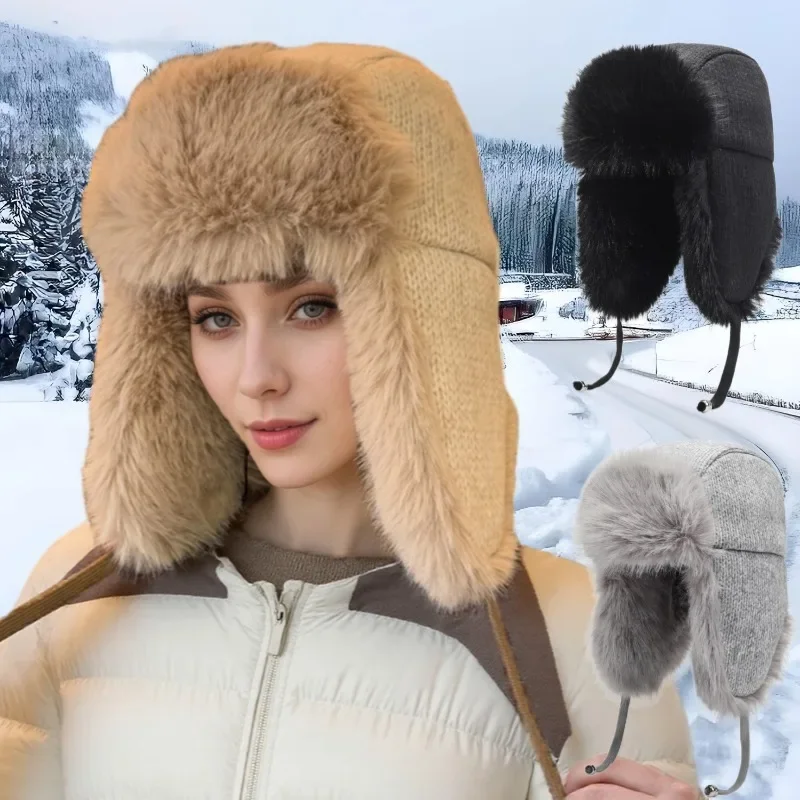 

Adults Winter Cozy Plush Hat Windproof Full Hood Earflap Hat Warm Cold Proof Ski Hunting Cycling Outdoor Skiing Cap