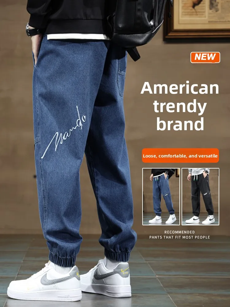 

Мужские повседневные джинсы в американском стиле, модные, больших размеров, свободные, для старшеклассников, повседневные брюки-джоггеры