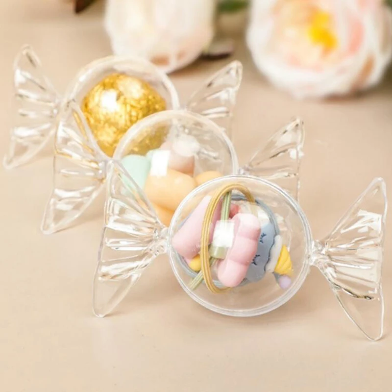 

600pcs Cute Candy Shape Candy Box Plastic Transparent Creative Wedding Gift Pleasure Candy Boxes Baby Christening Sweet Gift Box