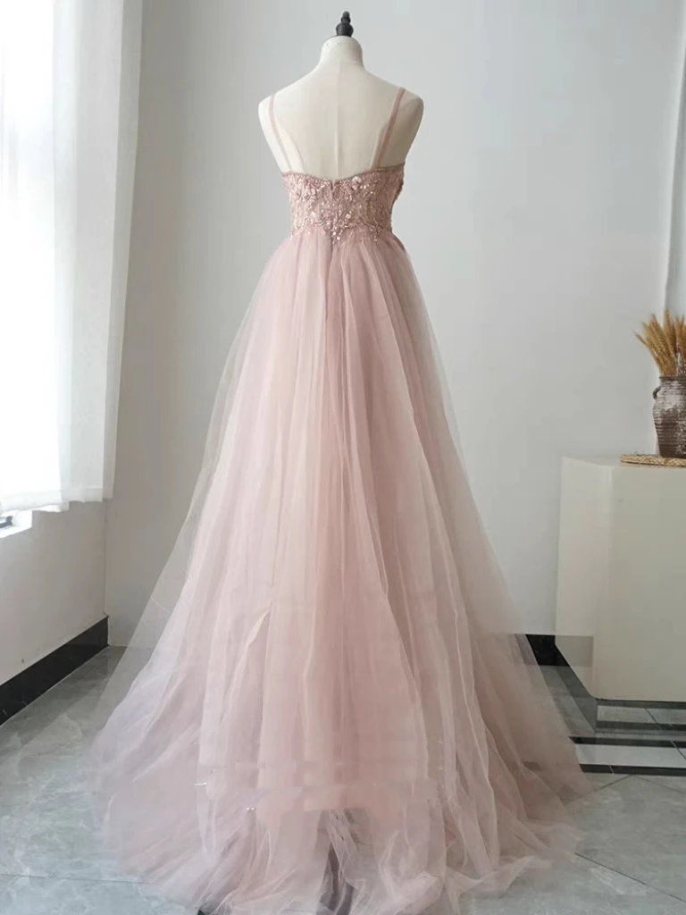 

Exquisite Sexy Long Evening Gown in Pink with Strap Heavy Embroidery Performance Host High-End Luxury Faionable Korean S...