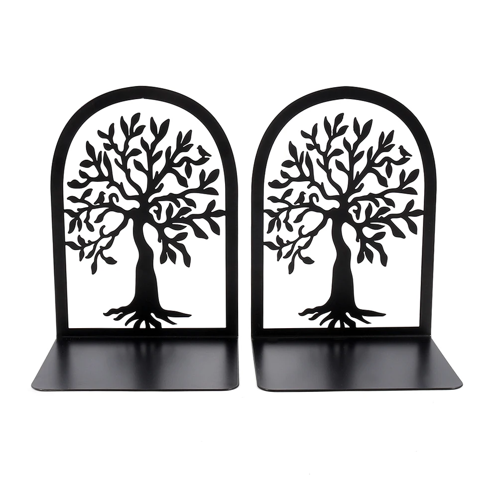 Heavy Duty Metal Tree of Life Bookends Non-Slip Book Ends for Desktop Shelf Room Office Decor Books Stand Support and Stopper