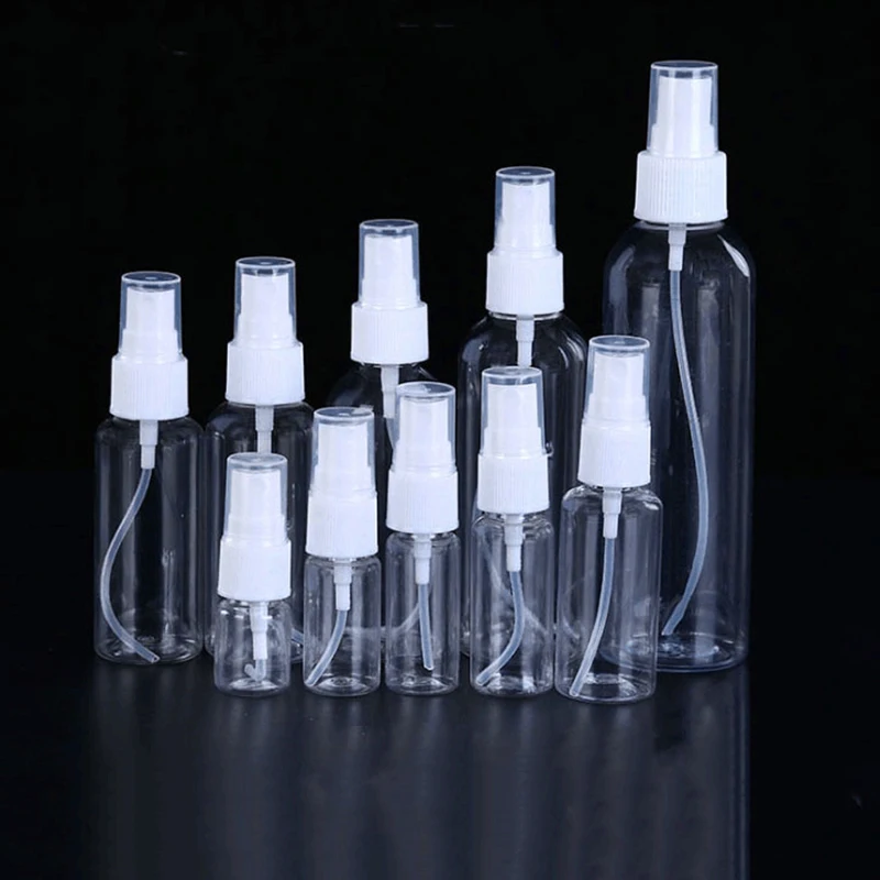 Travel Transparent Refillable Bottles Clear Plastic Perfume Atomizer Small Sprayer Bottle 10/50 /100/150/200/250/300/500ml