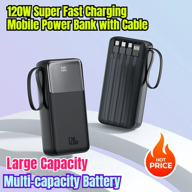 

Multi-capacity Battery Large Capacity 120W Super Fast Charging Mobile Power Bank with Cable