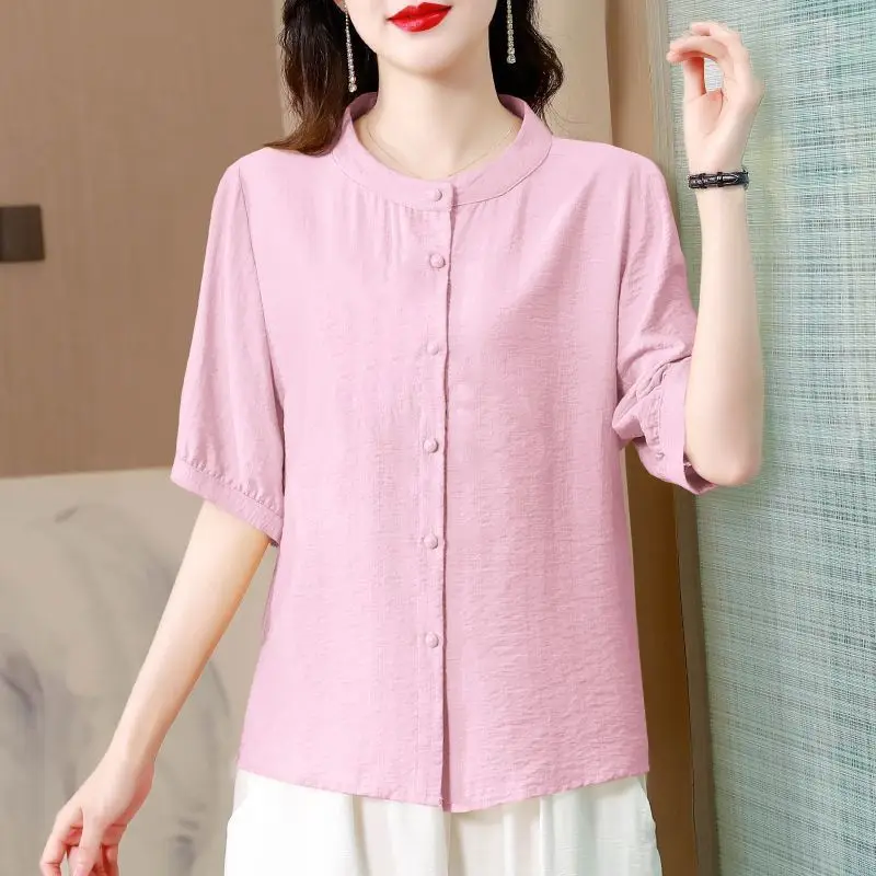 Simplicity All-match Youth Street Casual Blouse Summer New Short Sleeve Solid Vintage Shirt Tops Fashion Harajuku Women Clothing