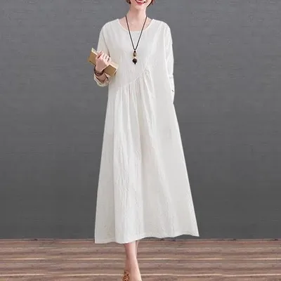 

Весна-Осень, новинка с цветочной вышивкой Dr Midi Length Sve Long Loose, большие размеры, простые длинные женские Dr