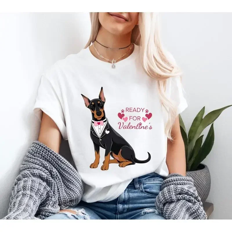 Cute Valentine's T Shirt with Doberman Illustration Ready for Unique Dog Lovers Adorable Design