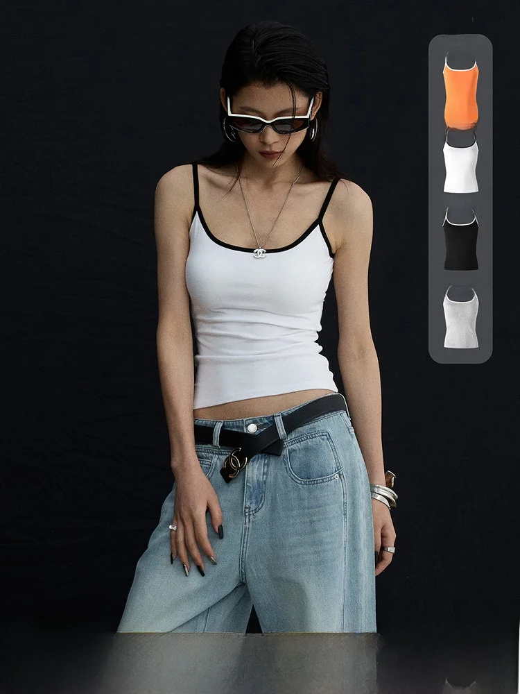 

Женский облегающий топ Ourhour на бретельках, однотонный, с глубоким U-образным вырезом и вставками для груди, летний, стильный, повседневный, без рукавов