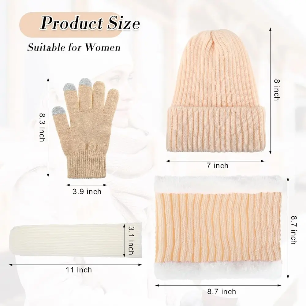 طقم قبعة صوف شتوية للسيدات وشاح وقفازات وجوارب مع قفازات تعمل باللمس لهدايا عيد الميلاد