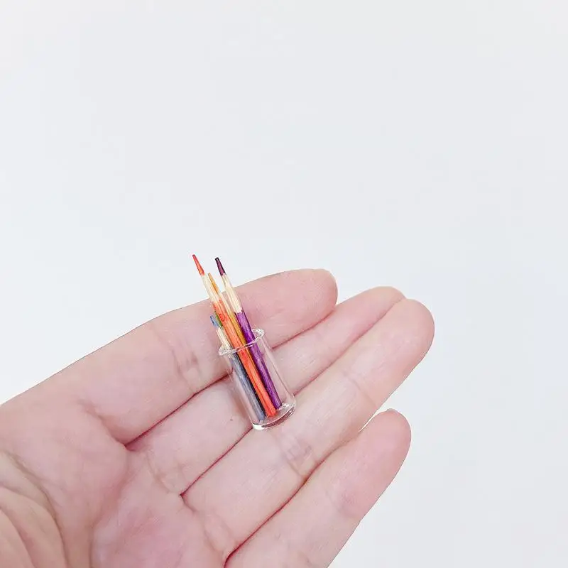 [JT] 6 Piezas de Accesorios para Casa de Muñecas, Escena de Aprendizaje, 1:12, Miniatura de Casa de Muñecas, Portaplumas Pequeño con Lápices de Colores
