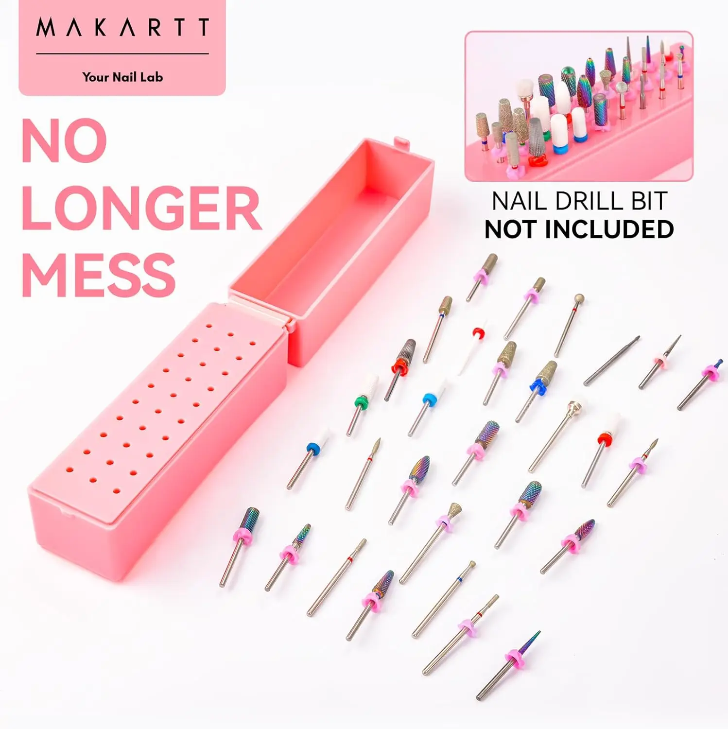 Makartt Nail Drill Bits Holder,Dustproof Stand Displayer Organizer Container Case 30 Holes Drill Bit Holder Nail Art Tool