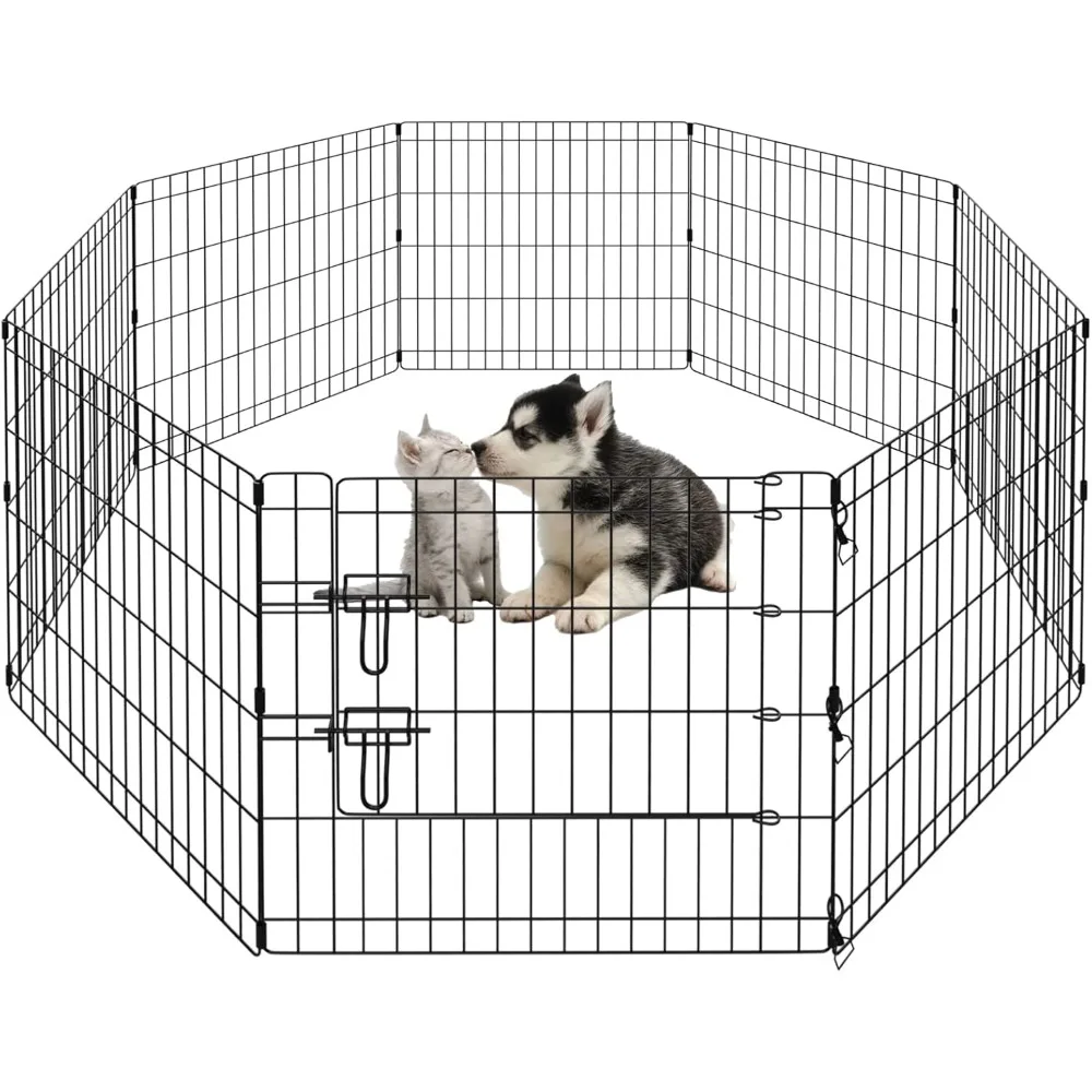 

Dog Pen Pet Playpen Dog Fence Indoor Foldable Metal Wire Exercise Puppy Play Yard Pet Enclosure Outdoor 8 Panels 24 Inch