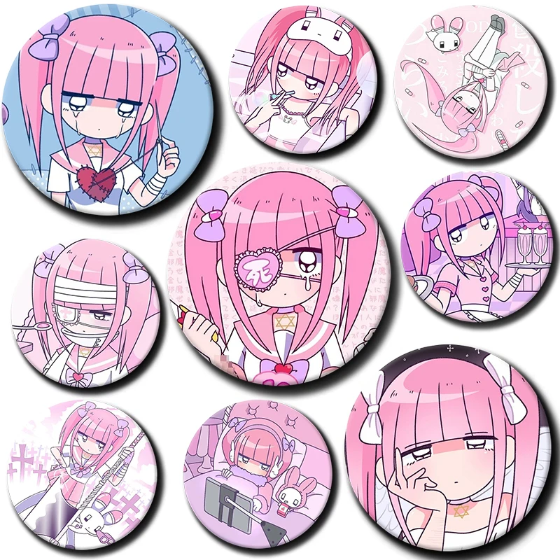 Round Cartoon Snap-in Brooches M-Menhera Chan Pin Badge for Backpack Cothes Accessories Anime Collection Hat Decoration Cute