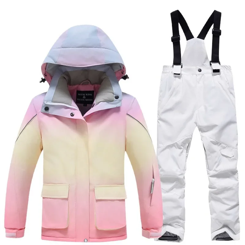 

New Children Skiing Suites Waterproof Windproof Wear Resistant Kids Jacket Pants Gradient Color Warm Boys Girls Outdoors Winter