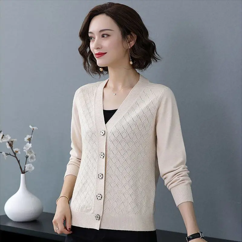 Solid Sweaters Casual Ladies Buttons Cardigan V-neck Tops Autumn Winter Thin V-neck Coat 2023 New Women\'s Clothing Knitting