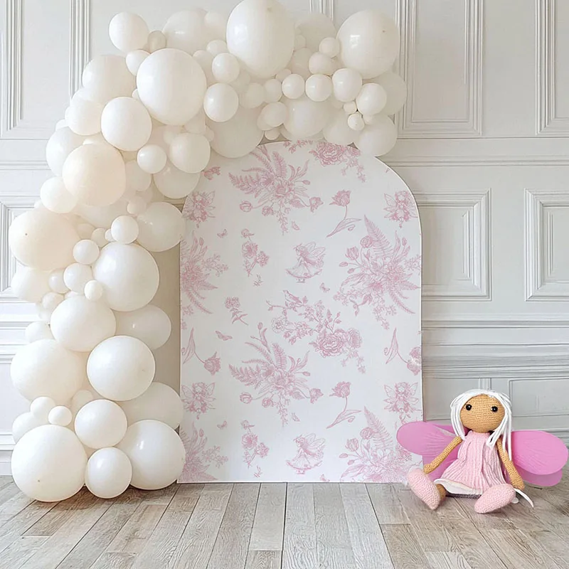 

Mehofond Custom 2-Sided Pink Fairy Flowers Garden Kids Birthday Party Baby Shower Covers Chiara Arch Background Decor Backdro