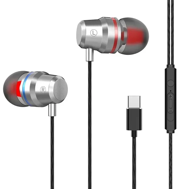 Fones de ouvido metálicos tipo C para Oneplus, controle de fio, baixo, microfone intra-auricular, fone de ouvido magnético, Xiaomi, P50, 9, 8, 7 Pro, P50