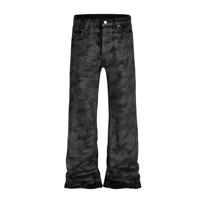 HKSH Men\'s Tide Dark High Street Wide Leg Legged Denim Pants Waxed Brush Glue Micro Flare Jeans Fashion Chic New Trousers HK2467