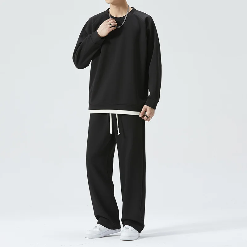 الخريف الشتاء رقيقة بدلة رياضية غير رسمية الرجال قطعتين العلامة التجارية العصرية فضفاضة تنفس بلون Sweatpants جولة الرقبة البلوز