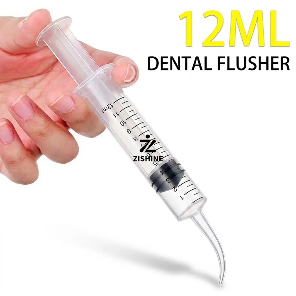 Applicateur dentaire gradué de 12 ml à embout courbé, emballé individuellement, outil manuel pour rinçage profond des cavités dentaires et des dents de sagesse