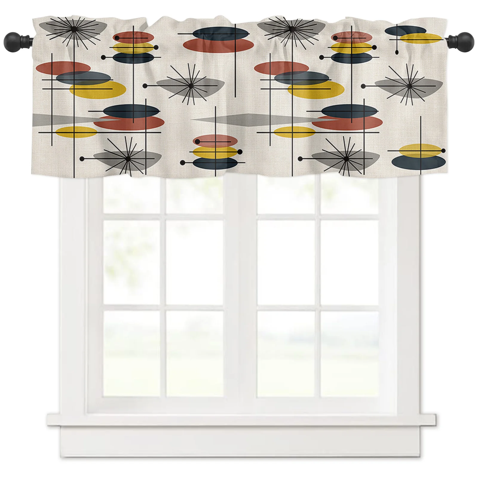 ZEDLIYU Valances for Windows Kitchen Living Room Small Window Valance Vintage Mid Century Geometric 1 Panel, 54 x 18 Inch