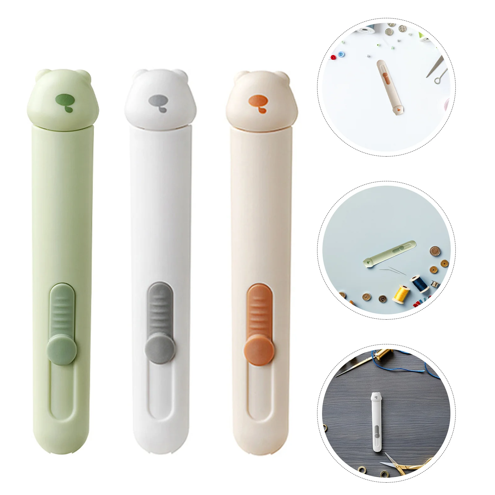 

3Pcs Cute Bear Thread Remover Sewing Rippers Dual Function Needle Threader Stitch Cutter Open Eye Design for Easy Threading Hand