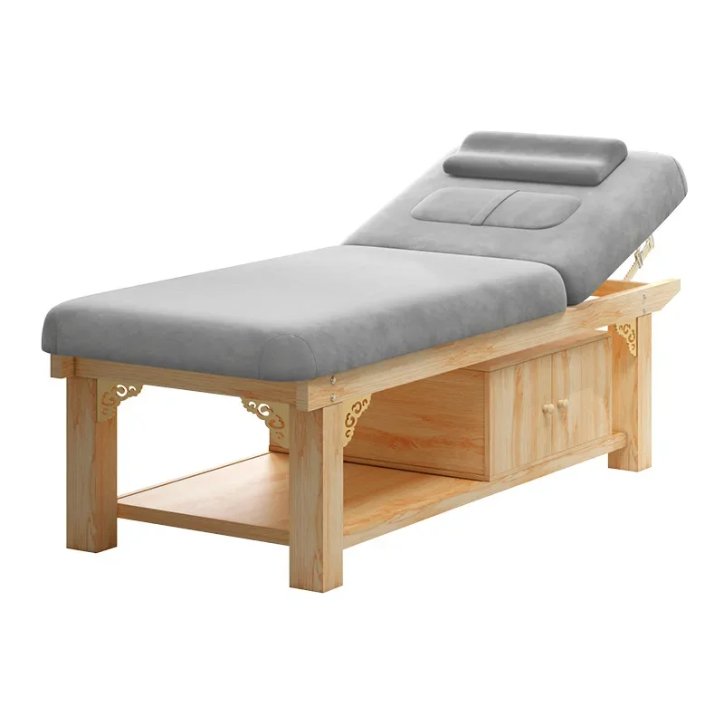 Factory Sale Solid Wood Beauty Salon Bed Thai Massage Tattoo Spa Cosmetic Treatment Bed Table