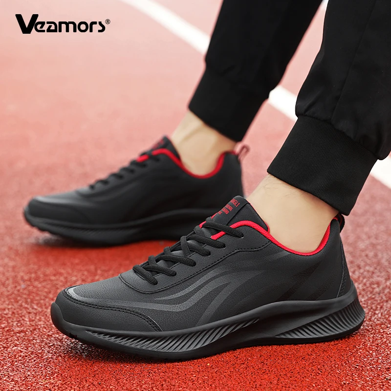 

VEAMORS Running Shoes Men Fitness Trainers Running Sports Shoes Casual Sneakers Man PU Leather Training Sneakers Soft Sole